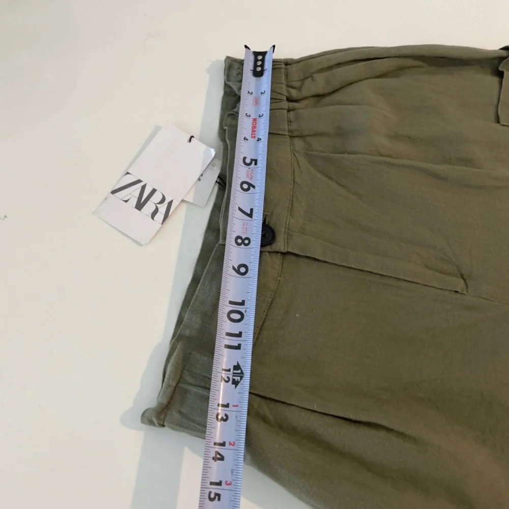 ❤️ Zara Baggy Linen Blend Olive Green Ankle Pants Size 4